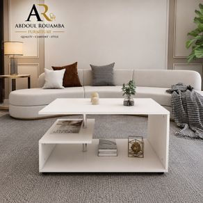 White Living Room Coffee Table with Three Tier Storage.