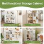 Rattan Bookcase, Storage Sideboard Cabinet with Metal Legs, Wooden Bookshelf with 3 Door, 6 Open Compartments, Freestanding Display Rack for Living Room, Study,102x29x96cm(White) Image 5