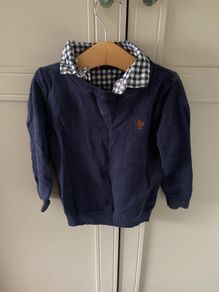 Next baby navy jumper with faux shirt collar neckline