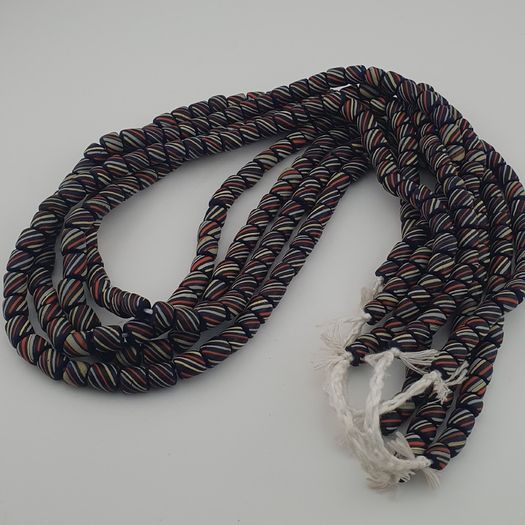 Vintage African MultiColor Stripe Black 7.4mm - 7.6mm Glass Beads Strand