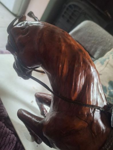 Vintage 1950s/60s Carved Wood wrapped in leather horses