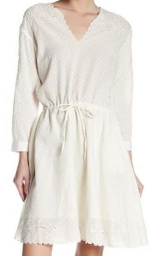 The Kooples Women's White Stitched Dots Embroidered Lace Cottagecore Dress M