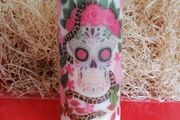 XL Brand new decorative autumn halloween pillar candle with sugar skull / calavera skull