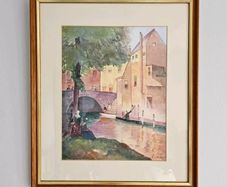 Continental Canal Scene Oil On Card