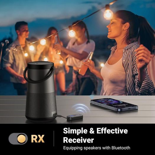 Bluetooth 5.3 Transmitter Receiver, 28H Long Playtime, Dual Connection, 10m Range, Mic for Calls, 2-in-1 Wireless Aux Bluetooth Adapter for TV, Airplane, Headphone, Airpods, Speaker, Car