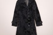 Desigual Black Velvet Embossed Floral Pattern High Neck Longline Coat 8UK/36EU