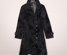 Desigual Black Velvet Embossed Floral Pattern High Neck Longline Coat 8UK/36EU