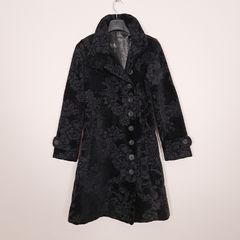 Desigual Black Velvet Embossed Floral Pattern High Neck Longline Coat 8UK/36EU