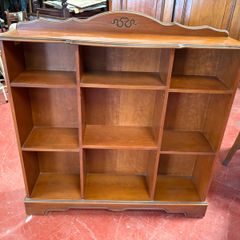 Large Wooden 9-Compartment Bookcase / Display Shelving Unit with Carved Crest