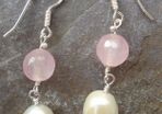 Sterling Silver,Rose Quartz, Pearl Earrings, New, Handmade