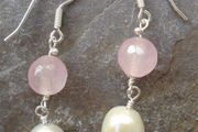 Sterling Silver,Rose Quartz, Pearl Earrings, New, Handmade