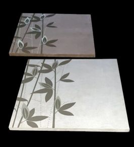 Pair of Large Suede Effect Bamboo Wall Art Prints