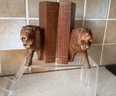 Handcarved Wooden Roaring Lions Bookends