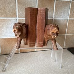 Handcarved Wooden Roaring Lions Bookends