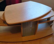 Modern Glass TV Stand/Coffee Table with shelves with wheels - Wood & Glass Design