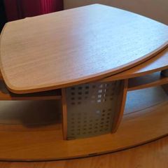 Modern Glass TV Stand/Coffee Table with shelves with wheels - Wood & Glass Design