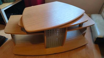 Modern Glass TV Stand/Coffee Table with shelves with wheels - Wood & Glass Design