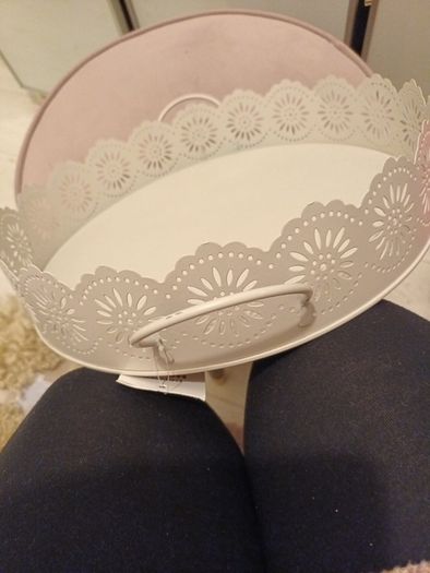 Chalk grey decorative metal display tray