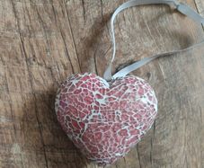 Decorative Heavy Solid  Glass and Ceramic Heart on a ribbon