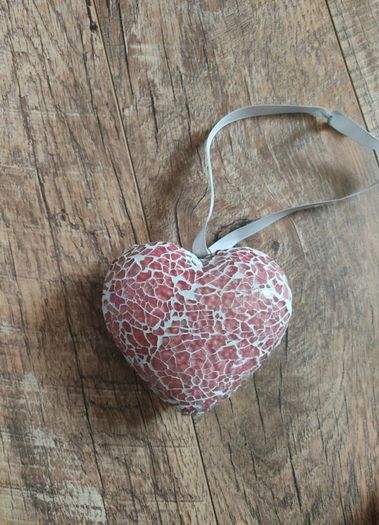 Decorative Heavy Solid  Glass and Ceramic Heart on a ribbon