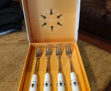 set of four Bee Dessert Forks is by Tipperary Crystal. new in box