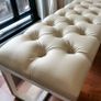 White Tufted Bench 140x40cm Dark Grey  Metal Frame Image 2