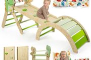 Climbing Frame with Soft Cushion, 7 in 1 Foldable Indoor Climbing Frame, Montessori Baby Toddler Climbing Toys Indoor, Climber Indoor Set with Arch, Ramp, Ladder (Dinosaur)