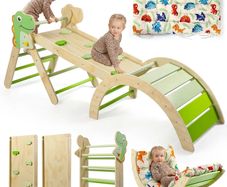 Climbing Frame with Soft Cushion, 7 in 1 Foldable Indoor Climbing Frame, Montessori Baby Toddler Climbing Toys Indoor, Climber Indoor Set with Arch, Ramp, Ladder (Dinosaur)