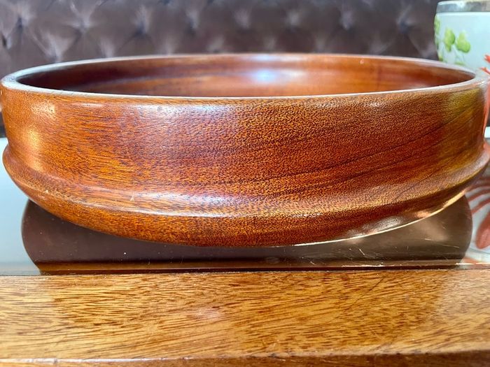 Magnificent Vintage Wide Wooden Turned Shallow Fruit Salad Bowl 1950s 1960s