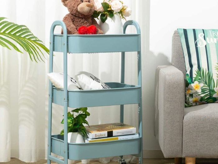 Cart 3 Tier Metal Utility Cart Rolling Trolley Organizer Cart with Wheels for Kitchen Makeup Bathroom Office MULTIPLE COLOURS AVAILABLE, (FREE POSTAGE)