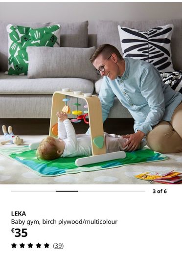 IKEA LEKA baby gym, birch plywood/multicolour, 43 cm height, 59 cm width, activity toys for babies