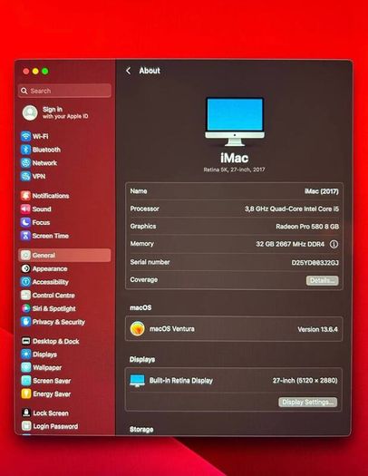 iMac 27-inch Retina 5K 2017 - 3.8GHz i5 - 32GB RAM