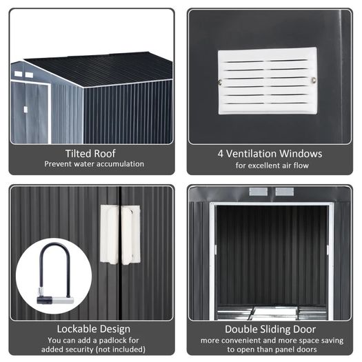 MASSIVE SALE 13x11FT Garden Roofed Metal Storage Shed Tool Box with Foundation Ventilation & Doors, Grey