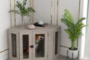 Dog Crate, Dog Cage, Corner Design, with Lock, 1 Cushion, 104 x 55 x 63 cm, Brown