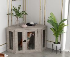 Dog Crate, Dog Cage, Corner Design, with Lock, 1 Cushion, 104 x 55 x 63 cm, Brown