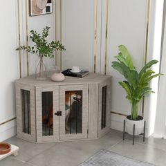 Dog Crate, Dog Cage, Corner Design, with Lock, 1 Cushion, 104 x 55 x 63 cm, Brown