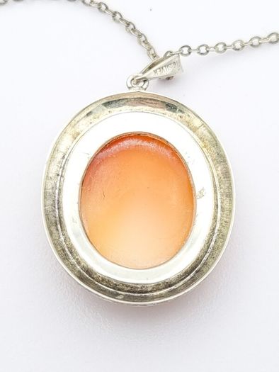 Lady Cameo Carved Shell Sterling Silver Necklace