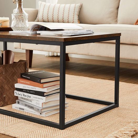 _Coffee table, living room table, coffee table with steel frame, 100 x 55 x 45 cm, simple structure, industrial design, vintage brown-black