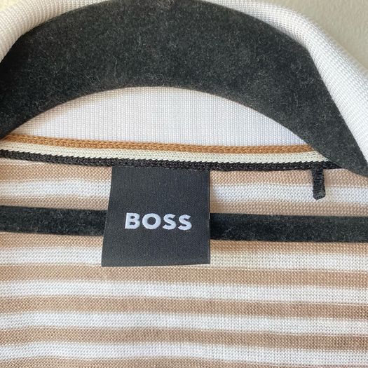BOSS Enelina Striped V-Neck Polo Top