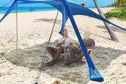 Beach Tent Sun Family Shelter with 2 Aluminum Poles UPF50+ with Sand Shovel, Ground Pegs and Stability Poles, Pop Up Outdoor Shade for Camping Trips, Fishing, Backyard Fun or Picnic