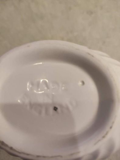 Vintage JB ironstone  Snow White gravy bowl Swirl Edge, Platinum Trim .