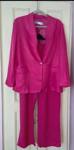 Fab Zara Cerise Pink Blazer & Trousers  Both Size Large UK 12