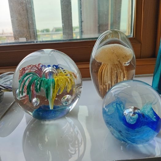 3 Retro Hand Blown Glass Maritime Paperweights
