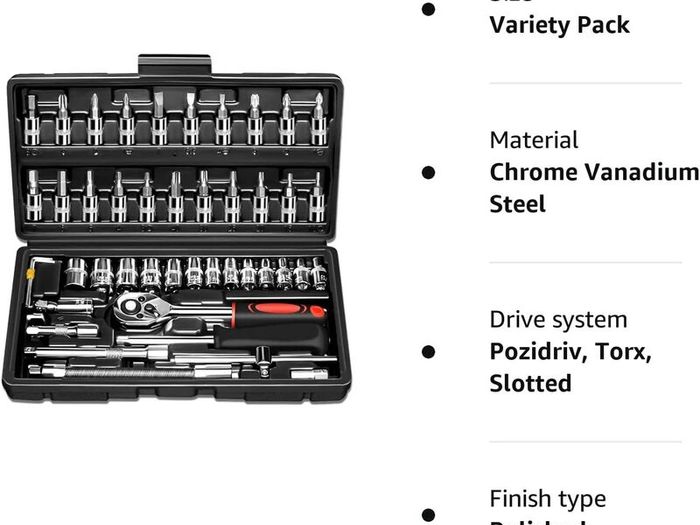 46pcs Socket Wrench Set 14 Drive Socket Wrench Driver Bits Set Metric ...