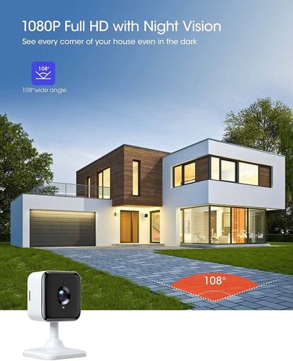 Security Camera/Baby Monitor/Pet Cam, 1080P HD Indoor Camera includes Night Vision, Motion &Sound Detection, 2-Way Audio, AWS Cloud & SD Card Storage, Works with Alexa and Google Assistant