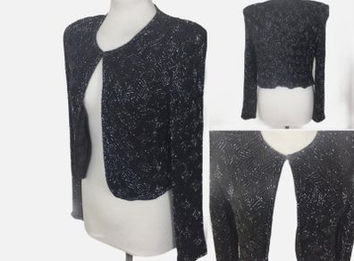 Vintage Pomodoro  Heavily Black Beaded Evening Jacket Uk 12 includes postage