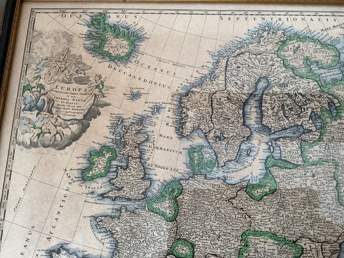 Antique map of Europe in vintage frame