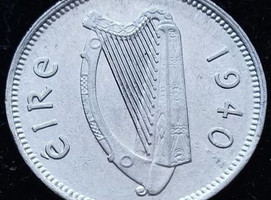 [#126] - Ireland 1940 | Irish 3p | Three Pence | Harp | KM.12 | High Grade