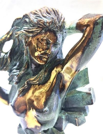 Woman With Naked Bust (35cm, 4.5kg) - Patinated Bronze, Signed