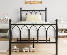 Single Metal Bed Frame 90 x 190 cm with Headboard and Footboard Heavy Duty Foundation,Metal Slat Support, Black